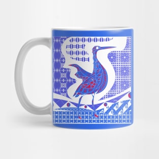 egret bird in talavera nest in mexican pattern art ecopop in blue dark Mug